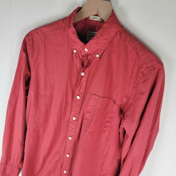 J Crew Mens Sz S Short Button Down Shirt Stretch Slim Secret Wash Red Heathered - Picture 2 of 11